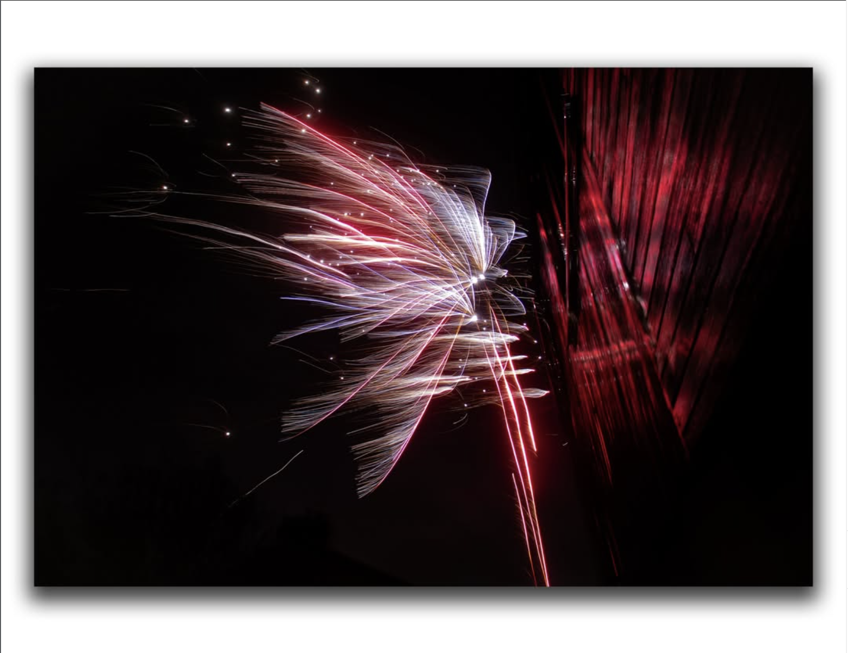 Long-exposure fireworks photograph by B. Square
